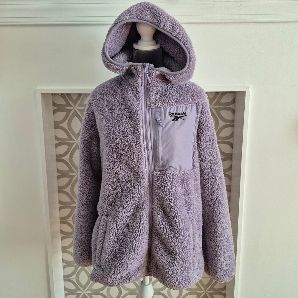 Reebok Purple Sherpa Fleece Hooded Full-Zip Jacket | Womens Large